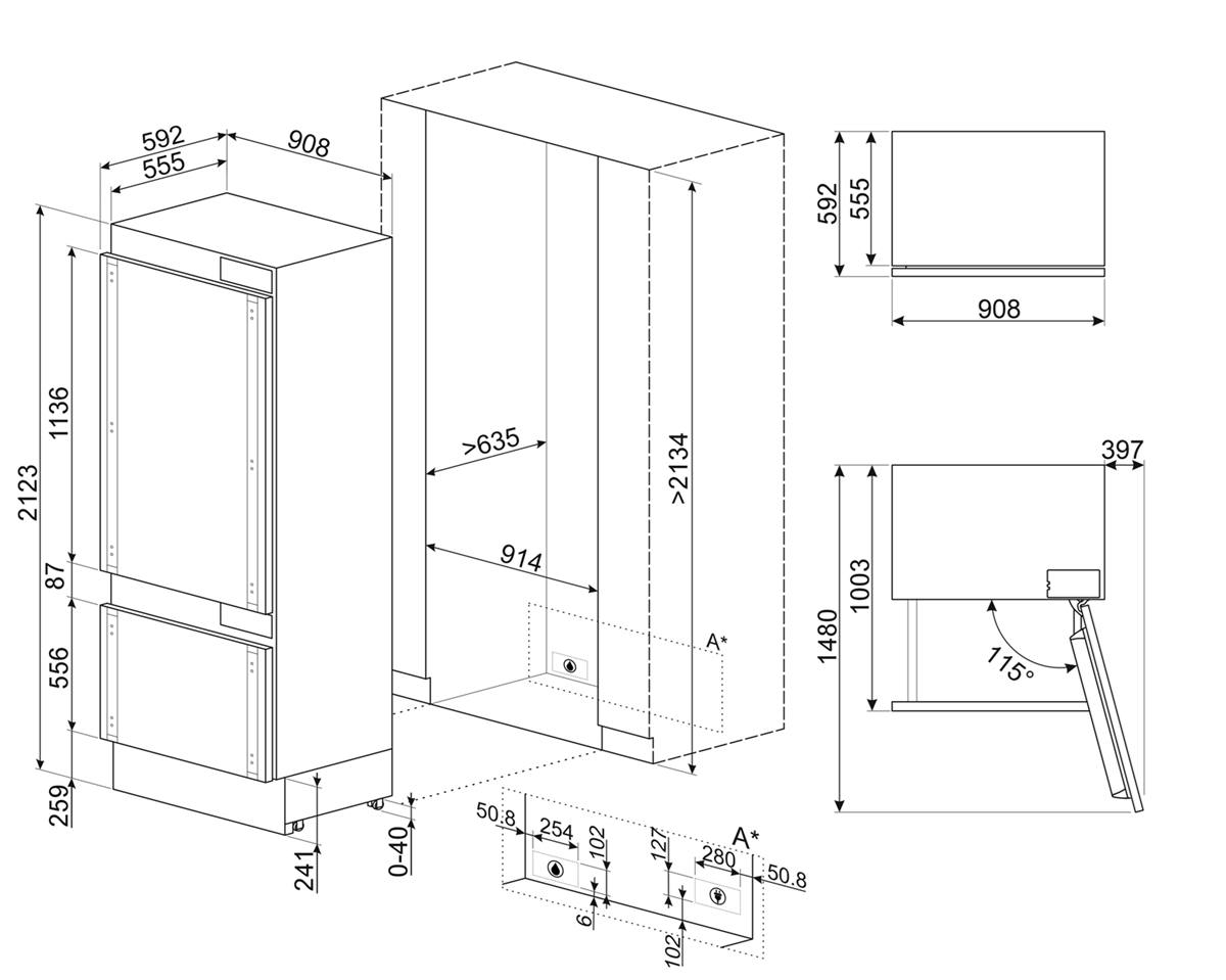Refrigerador Bottom Mount 36" Smeg CB3620UWI